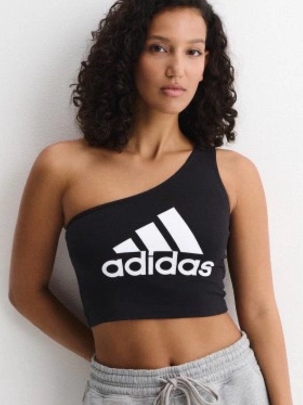 adidas Black One-Shoulder Logo Crop Top